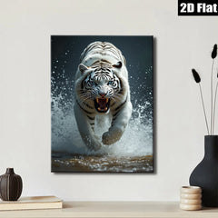 2D flat 1pc Fierce Tiger Running Wildlife Canvas Wall Art For Living Room Bedroom Modern Farmhouse Decor Gallery Wrapped Ready To Hang Teal Blue