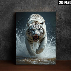 2D flat 1pc Fierce Tiger Running Wildlife Canvas Wall Art For Living Room Bedroom Modern Farmhouse Decor Gallery Wrapped Ready To Hang Teal Blue