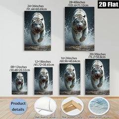 2D flat 1pc Fierce Tiger Running Wildlife Canvas Wall Art For Living Room Bedroom Modern Farmhouse Decor Gallery Wrapped Ready To Hang Teal Blue