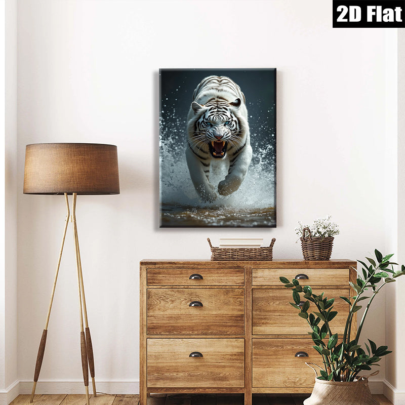 2D flat 1pc Fierce Tiger Running Wildlife Canvas Wall Art For Living Room Bedroom Modern Farmhouse Decor Gallery Wrapped Ready To Hang Teal Blue