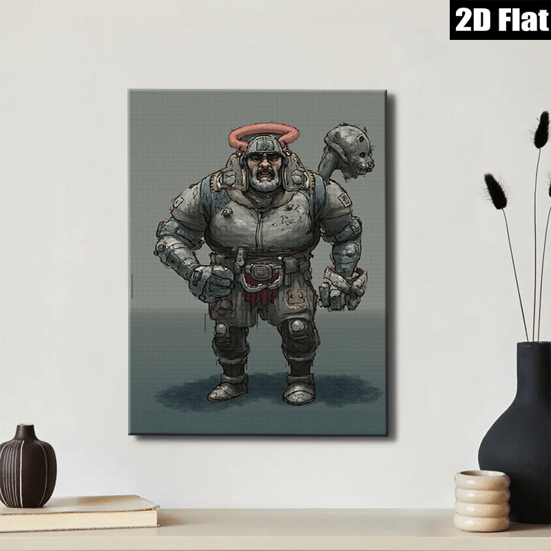 2D flat 1pc Fierce Warrior Portrait Canvas Wall Art for Gothic Decor Living Room Bedroom Man Cave Gallery Wrapped Modern Farmhouse Style