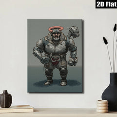 2D flat 1pc Fierce Warrior Portrait Canvas Wall Art for Gothic Decor Living Room Bedroom Man Cave Gallery Wrapped Modern Farmhouse Style