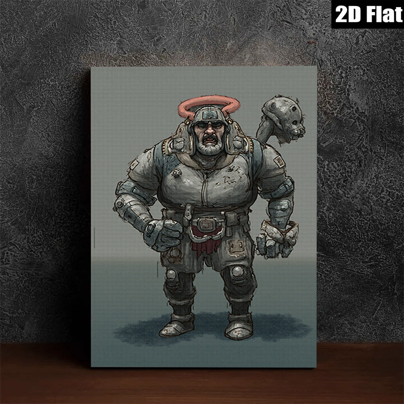 2D flat 1pc Fierce Warrior Portrait Canvas Wall Art for Gothic Decor Living Room Bedroom Man Cave Gallery Wrapped Modern Farmhouse Style