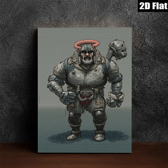 2D flat 1pc Fierce Warrior Portrait Canvas Wall Art for Gothic Decor Living Room Bedroom Man Cave Gallery Wrapped Modern Farmhouse Style