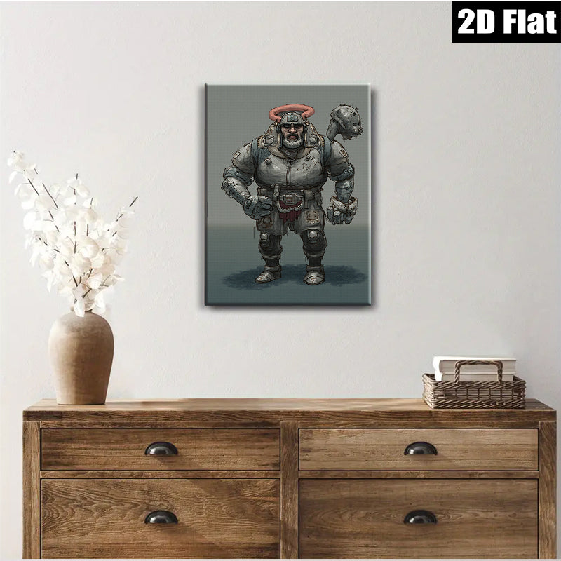 2D flat 1pc Fierce Warrior Portrait Canvas Wall Art for Gothic Decor Living Room Bedroom Man Cave Gallery Wrapped Modern Farmhouse Style
