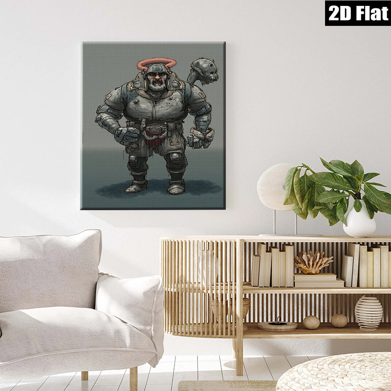 2D flat 1pc Fierce Warrior Portrait Canvas Wall Art for Gothic Decor Living Room Bedroom Man Cave Gallery Wrapped Modern Farmhouse Style