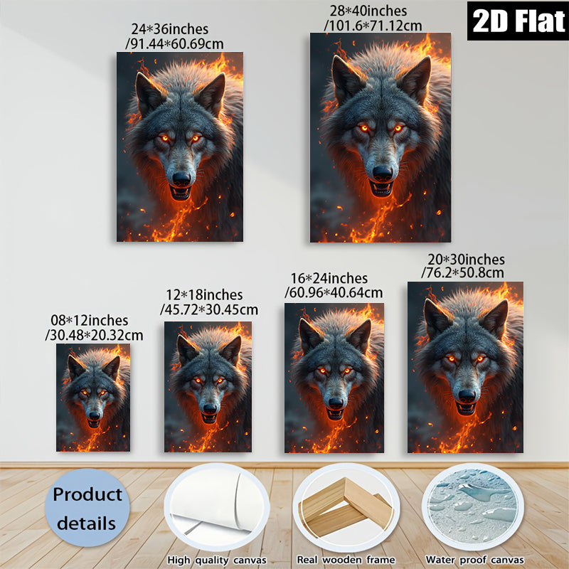2D flat 1pc Fierce Wolf Portrait Wall Art Canvas Prints for Living Room Bedroom Home Decor Modern Farmhouse Rustic Style Trending Now Gallery Wrapped Ready to Hang