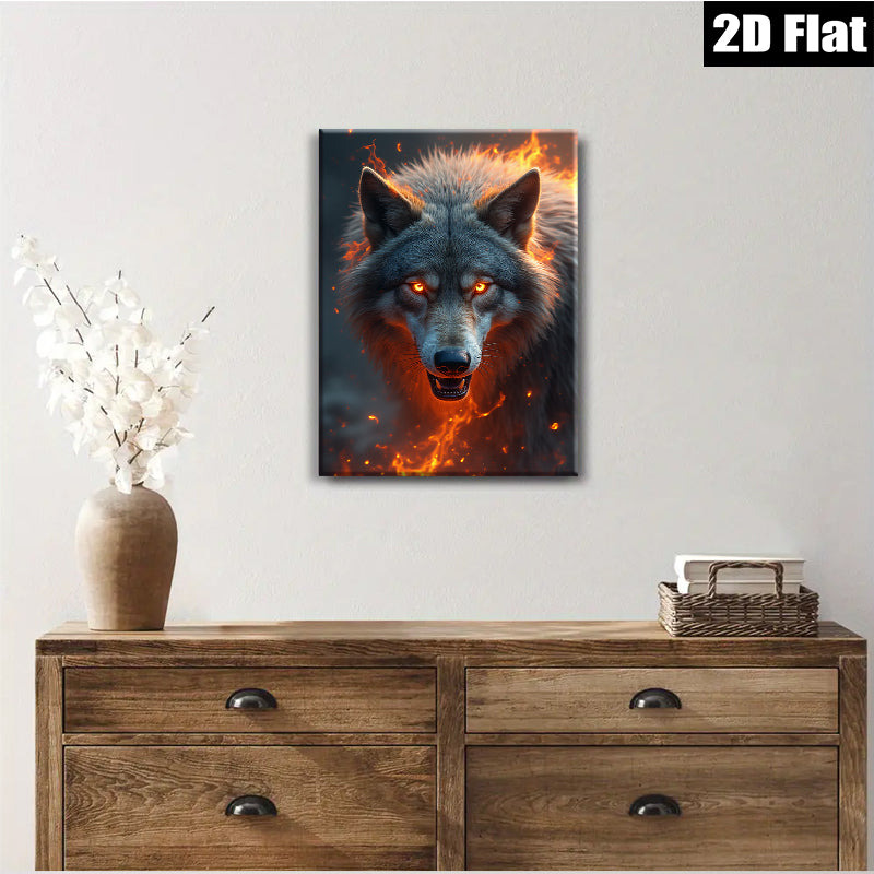 2D flat 1pc Fierce Wolf Portrait Wall Art Canvas Prints for Living Room Bedroom Home Decor Modern Farmhouse Rustic Style Trending Now Gallery Wrapped Ready to Hang