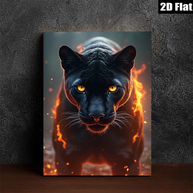 2D flat 1pc Fiery Black Panther Portrait Wall Art Canvas Prints Living Room Bedroom Decor Modern Farmhouse Style Gallery Wrapped Animal Wildlife Art Home Decoration
