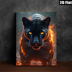 2D flat 1pc Fiery Black Panther Portrait Wall Art Canvas Prints Living Room Bedroom Decor Modern Farmhouse Style Gallery Wrapped Animal Wildlife Art Home Decoration