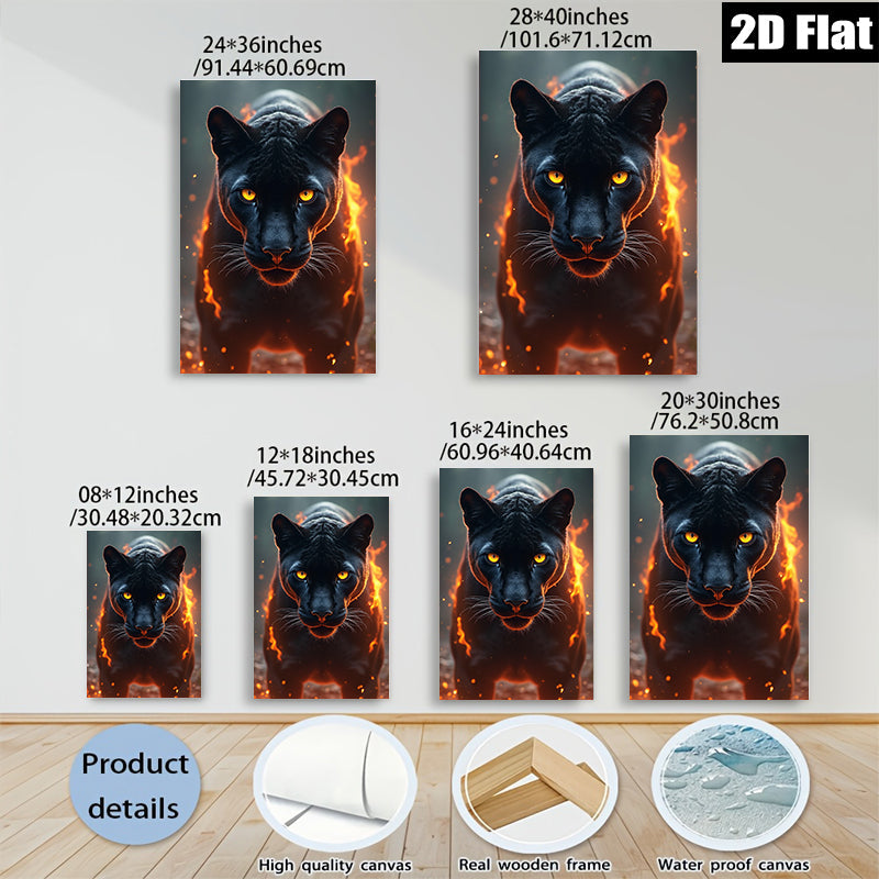 2D flat 1pc Fiery Black Panther Portrait Wall Art Canvas Prints Living Room Bedroom Decor Modern Farmhouse Style Gallery Wrapped Animal Wildlife Art Home Decoration