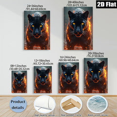 2D flat 1pc Fiery Black Panther Portrait Wall Art Canvas Prints Living Room Bedroom Decor Modern Farmhouse Style Gallery Wrapped Animal Wildlife Art Home Decoration