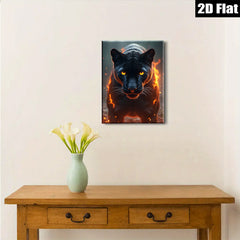 2D flat 1pc Fiery Black Panther Portrait Wall Art Canvas Prints Living Room Bedroom Decor Modern Farmhouse Style Gallery Wrapped Animal Wildlife Art Home Decoration