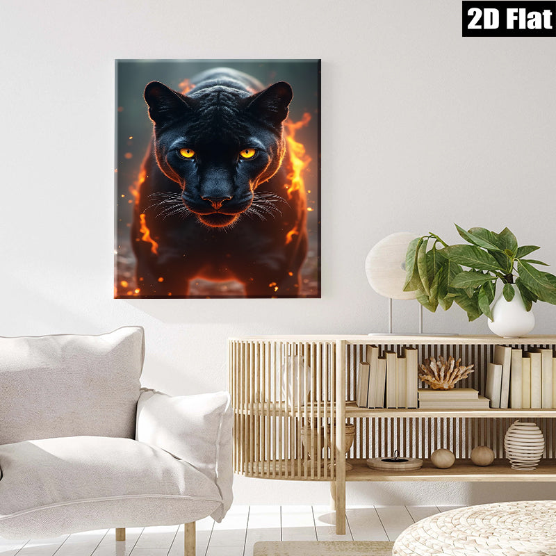 2D flat 1pc Fiery Black Panther Portrait Wall Art Canvas Prints Living Room Bedroom Decor Modern Farmhouse Style Gallery Wrapped Animal Wildlife Art Home Decoration