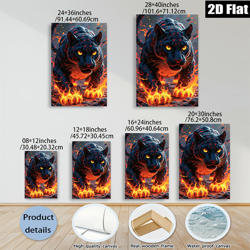 2D flat 1pc Fiery Black Panther Portrait Wall Art Living Room Bedroom Decor Modern Farmhouse Style Canvas Prints Home Office Artwork Trending Now Gallery Wrapped Ready Hang