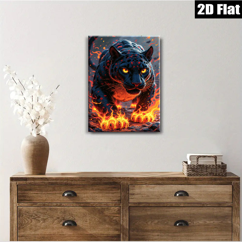 2D flat 1pc Fiery Black Panther Portrait Wall Art Living Room Bedroom Decor Modern Farmhouse Style Canvas Prints Home Office Artwork Trending Now Gallery Wrapped Ready Hang