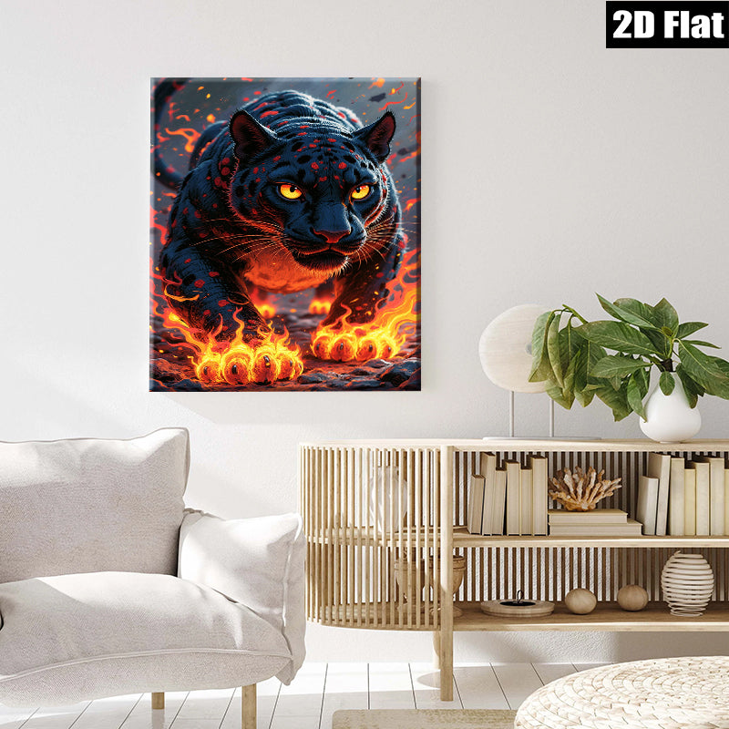 2D flat 1pc Fiery Black Panther Portrait Wall Art Living Room Bedroom Decor Modern Farmhouse Style Canvas Prints Home Office Artwork Trending Now Gallery Wrapped Ready Hang
