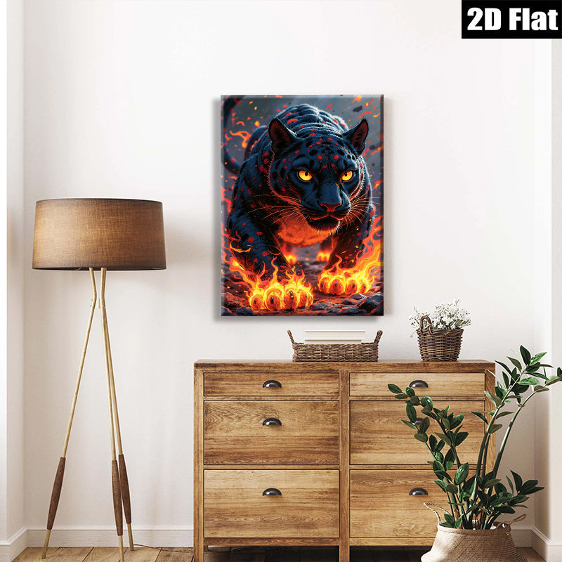 2D flat 1pc Fiery Black Panther Portrait Wall Art Living Room Bedroom Decor Modern Farmhouse Style Canvas Prints Home Office Artwork Trending Now Gallery Wrapped Ready Hang