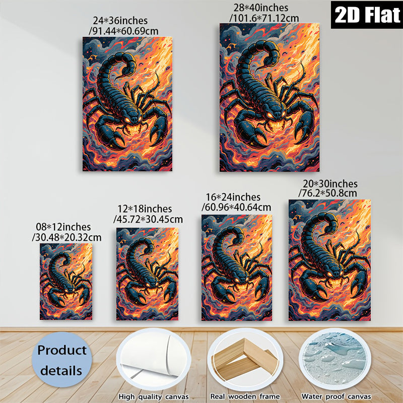 2D flat 1pc Fiery Black Scorpion Wall Art Canvas Prints For Living Room Bedroom Decor Modern Farmhouse Style Gallery Wrapped Timeless Home Decorations