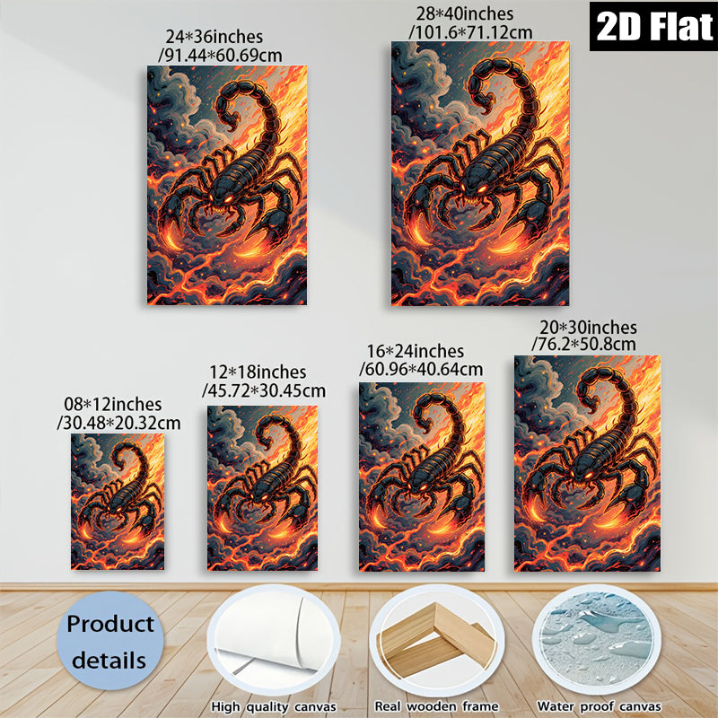 2D flat 1pc Fiery Crimson Scorpion Wall Art Decor for Living Room Bedroom Home Office Modern Canvas Prints Gallery Wrapped Ready to Hang