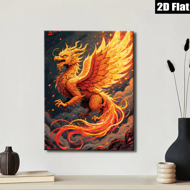 2D flat 1pc Fiery Dragon Artwork Wall Decor for Living Room Bedroom Home Office Gallery Wrapped Canvas Prints Modern Art Maximalist Style
