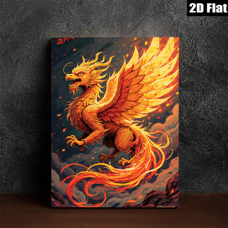 2D flat 1pc Fiery Dragon Artwork Wall Decor for Living Room Bedroom Home Office Gallery Wrapped Canvas Prints Modern Art Maximalist Style