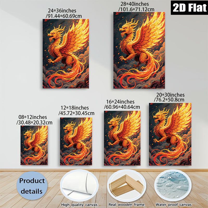 2D flat 1pc Fiery Dragon Artwork Wall Decor for Living Room Bedroom Home Office Gallery Wrapped Canvas Prints Modern Art Maximalist Style