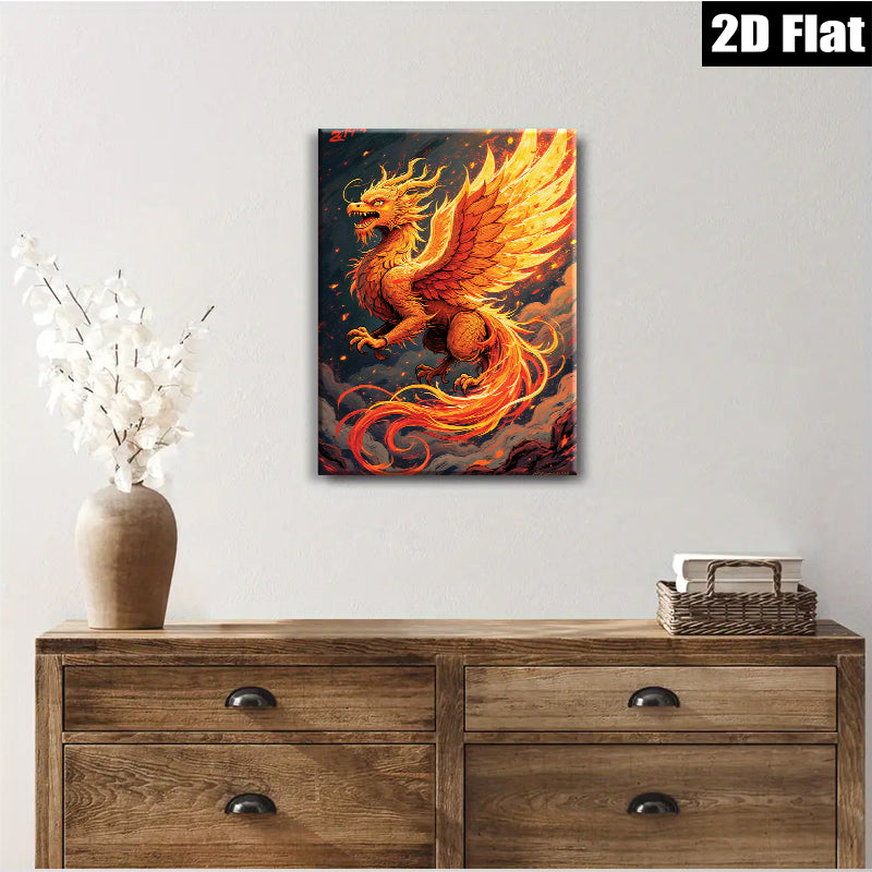 2D flat 1pc Fiery Dragon Artwork Wall Decor for Living Room Bedroom Home Office Gallery Wrapped Canvas Prints Modern Art Maximalist Style