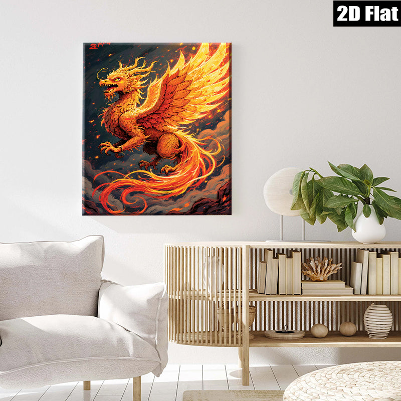 2D flat 1pc Fiery Dragon Artwork Wall Decor for Living Room Bedroom Home Office Gallery Wrapped Canvas Prints Modern Art Maximalist Style