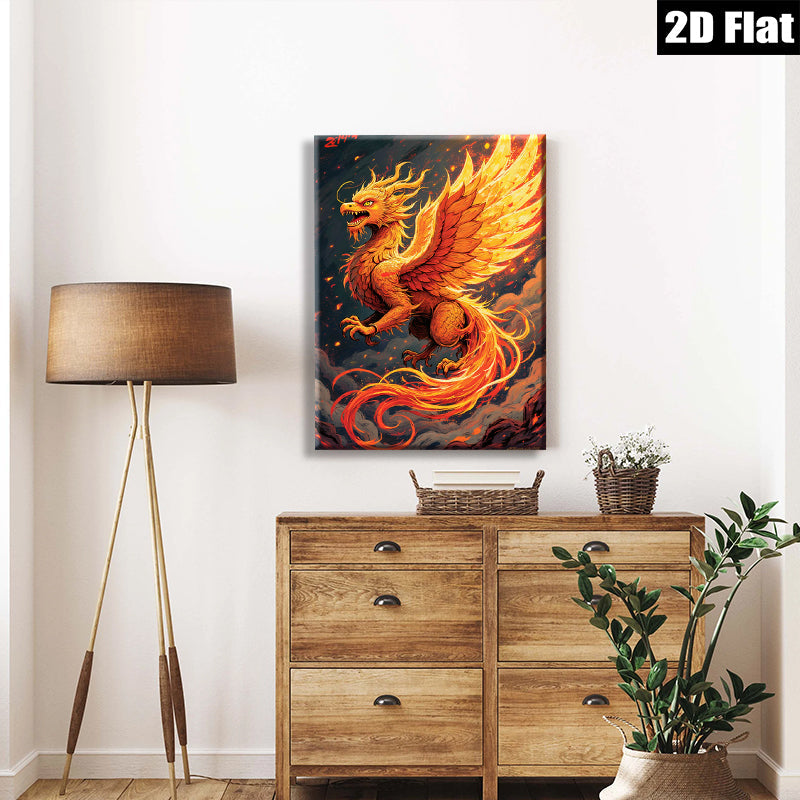 2D flat 1pc Fiery Dragon Artwork Wall Decor for Living Room Bedroom Home Office Gallery Wrapped Canvas Prints Modern Art Maximalist Style