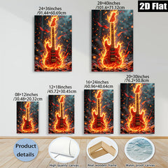 2D flat 1pc Fiery Electric Guitar Wall Art Canvas Prints Music Room Decor Living Room Artwork Modern Home Decorations Trending Now Gallery Wrapped Ready to Hang