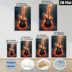 2D flat 1pc Fiery Electric Guitar Wall Art Canvas Prints Music Room Decor Living Room Bedroom Gallery Wrapped Modern Artwork Home Decorations Trending Now Gift Ideas