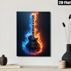 2D flat 1pc Fiery Electric Guitar Wall Art Music Room Decor Boys Bedroom Canvas Prints Living Room Artwork Modern Home Decorations Trending Now Stylish Gift Idea