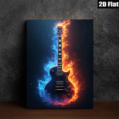2D flat 1pc Fiery Electric Guitar Wall Art Music Room Decor Boys Bedroom Canvas Prints Living Room Artwork Modern Home Decorations Trending Now Stylish Gift Idea