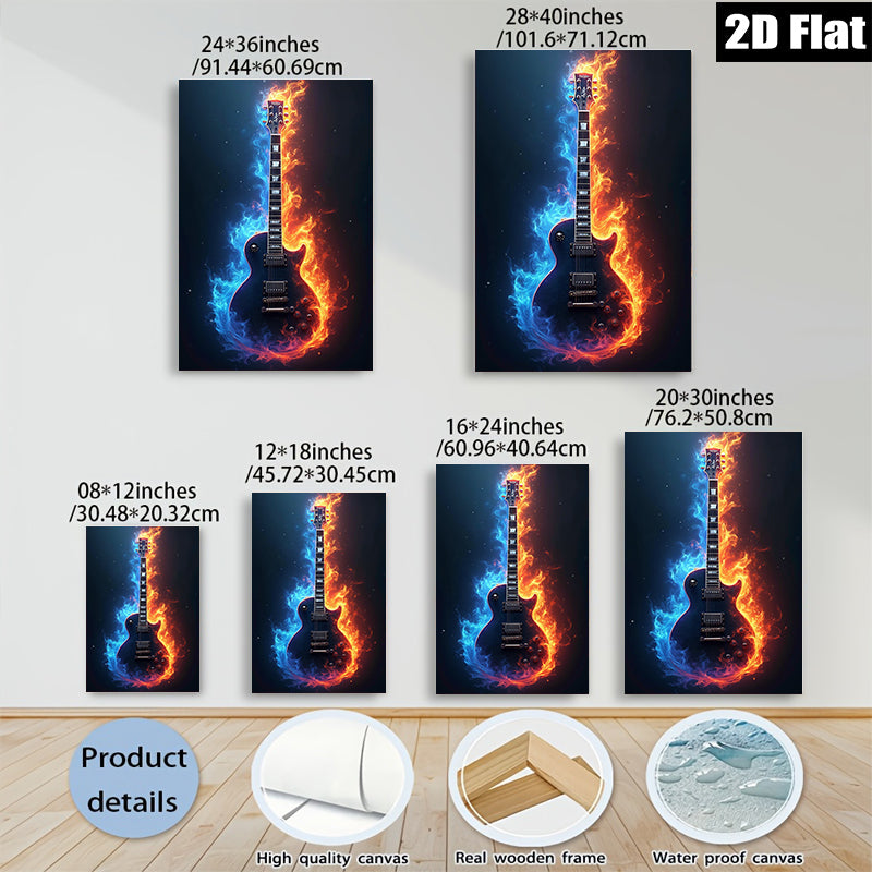 2D flat 1pc Fiery Electric Guitar Wall Art Music Room Decor Boys Bedroom Canvas Prints Living Room Artwork Modern Home Decorations Trending Now Stylish Gift Idea