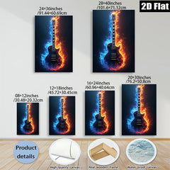 2D flat 1pc Fiery Electric Guitar Wall Art Music Room Decor Boys Bedroom Canvas Prints Living Room Artwork Modern Home Decorations Trending Now Stylish Gift Idea