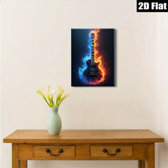2D flat 1pc Fiery Electric Guitar Wall Art Music Room Decor Boys Bedroom Canvas Prints Living Room Artwork Modern Home Decorations Trending Now Stylish Gift Idea