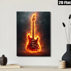 2D flat 1pc Fiery Electric Guitar Wall Art Music Room Decor Canvas Prints Living Room Artwork Bedroom Home Decorations Modern Stylish Trending Now