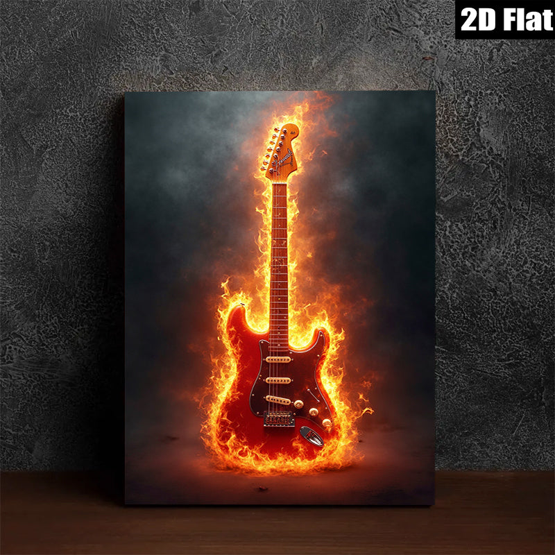 2D flat 1pc Fiery Electric Guitar Wall Art Music Room Decor Canvas Prints Living Room Artwork Bedroom Home Decorations Modern Stylish Trending Now