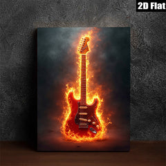 2D flat 1pc Fiery Electric Guitar Wall Art Music Room Decor Canvas Prints Living Room Artwork Bedroom Home Decorations Modern Stylish Trending Now