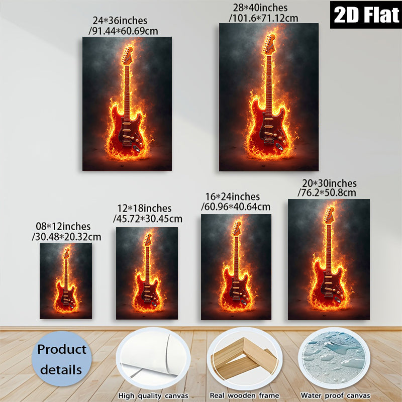 2D flat 1pc Fiery Electric Guitar Wall Art Music Room Decor Canvas Prints Living Room Artwork Bedroom Home Decorations Modern Stylish Trending Now