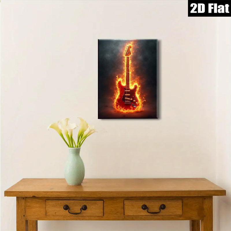 2D flat 1pc Fiery Electric Guitar Wall Art Music Room Decor Canvas Prints Living Room Artwork Bedroom Home Decorations Modern Stylish Trending Now