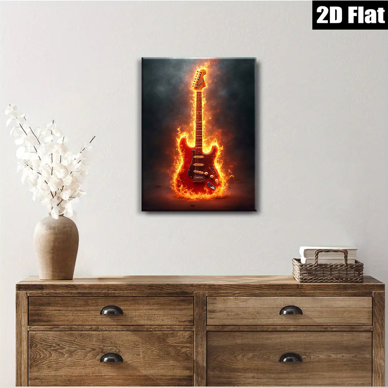 2D flat 1pc Fiery Electric Guitar Wall Art Music Room Decor Canvas Prints Living Room Artwork Bedroom Home Decorations Modern Stylish Trending Now