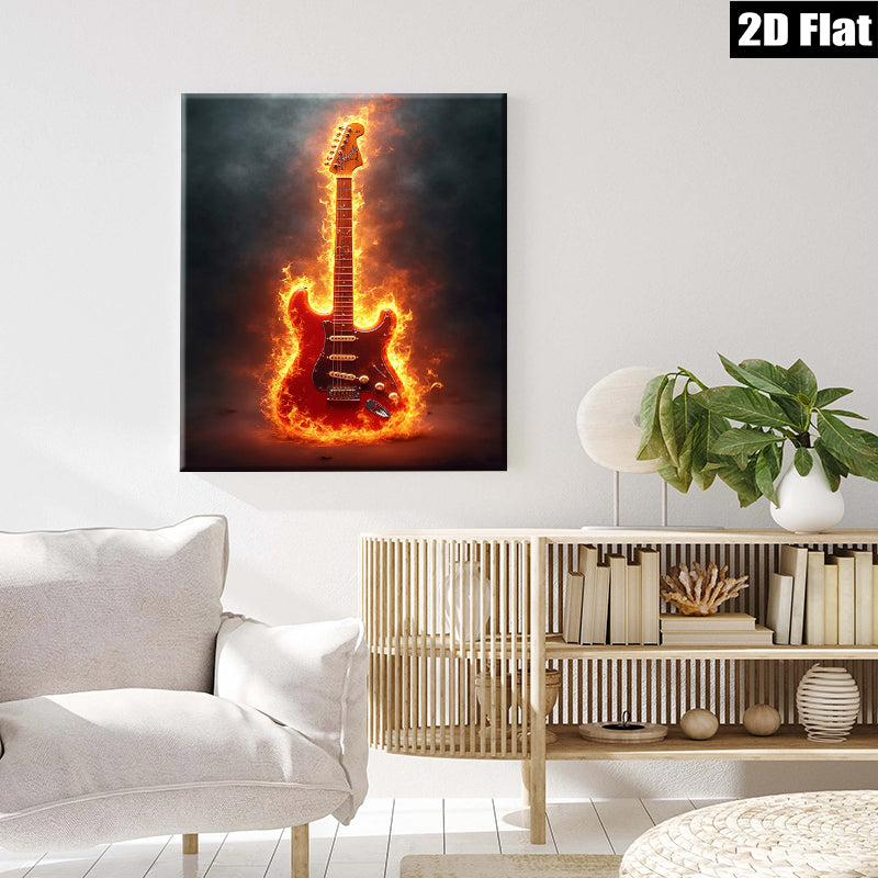 2D flat 1pc Fiery Electric Guitar Wall Art Music Room Decor Canvas Prints Living Room Artwork Bedroom Home Decorations Modern Stylish Trending Now
