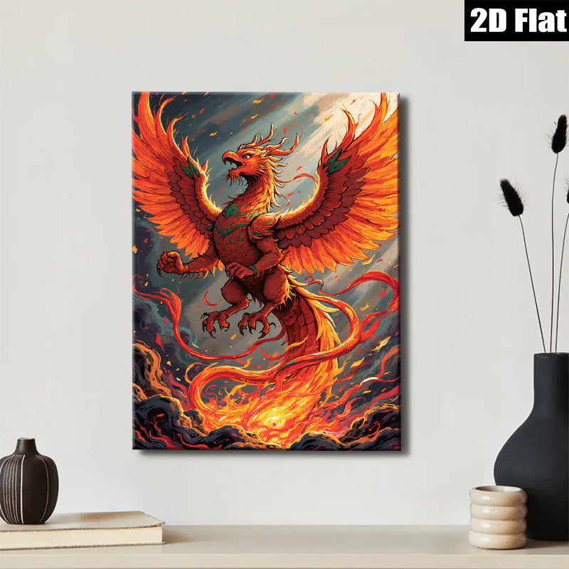2D flat 1pc Fiery Phoenix Rising Mythical Bird Wall Art Decor Living Room Bedroom Canvas Prints Modern Farmhouse Aesthetic Home Decoration Gallery Wrapped Artwork