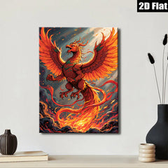 2D flat 1pc Fiery Phoenix Rising Mythical Bird Wall Art Decor Living Room Bedroom Canvas Prints Modern Farmhouse Aesthetic Home Decoration Gallery Wrapped Artwork