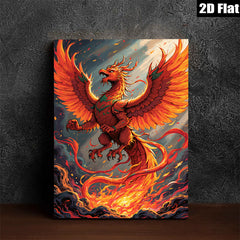 2D flat 1pc Fiery Phoenix Rising Mythical Bird Wall Art Decor Living Room Bedroom Canvas Prints Modern Farmhouse Aesthetic Home Decoration Gallery Wrapped Artwork