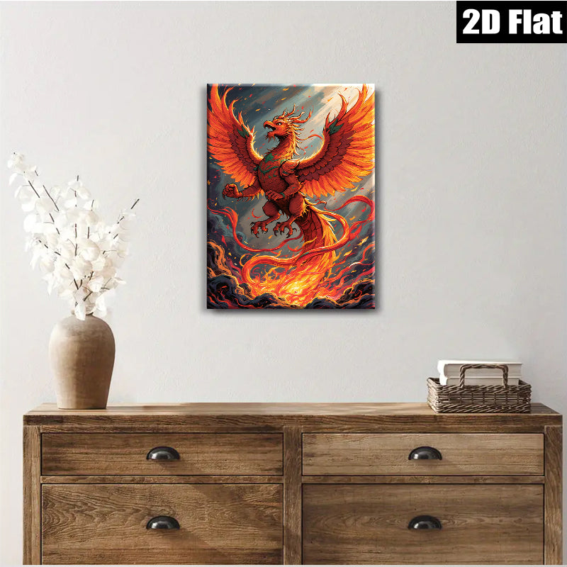 2D flat 1pc Fiery Phoenix Rising Mythical Bird Wall Art Decor Living Room Bedroom Canvas Prints Modern Farmhouse Aesthetic Home Decoration Gallery Wrapped Artwork