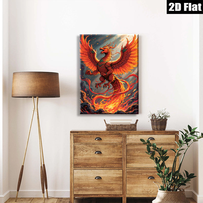2D flat 1pc Fiery Phoenix Rising Mythical Bird Wall Art Decor Living Room Bedroom Canvas Prints Modern Farmhouse Aesthetic Home Decoration Gallery Wrapped Artwork