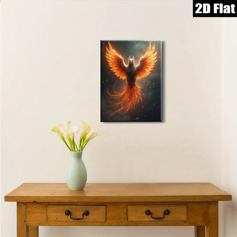 2D flat 1pc Fiery Phoenix Rising Wall Art Canvas Prints for Living Room Bedroom Home Decor Modern Farmhouse Style Gallery Wrapped Ready to Hang